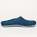 Merino-Hausschuh mit Ledersohle "dark-petrol"