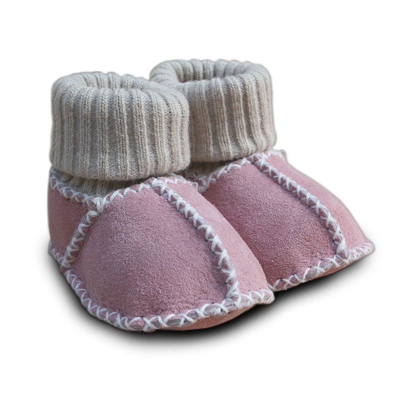 Baby Lammfellschuhe mit Strickbündchen - rosé